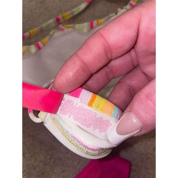Victoria's Secret Striped String Bikini Top 34DD Multicolor Ruffle Detail - Picture 2 of 13